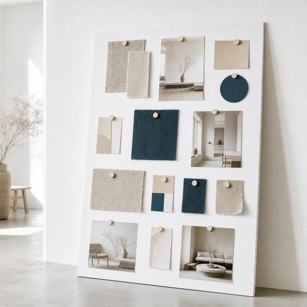 Moodboard with fabric and paper cut-outs